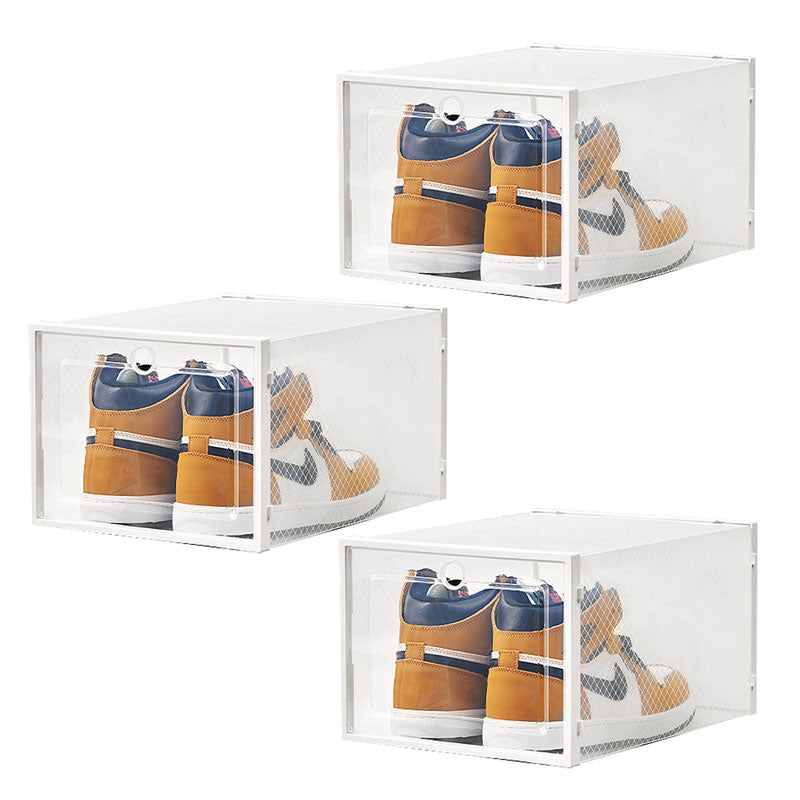 DS BS 3 Pack Plastic Stackable Shoe Storage Box with Lids-White