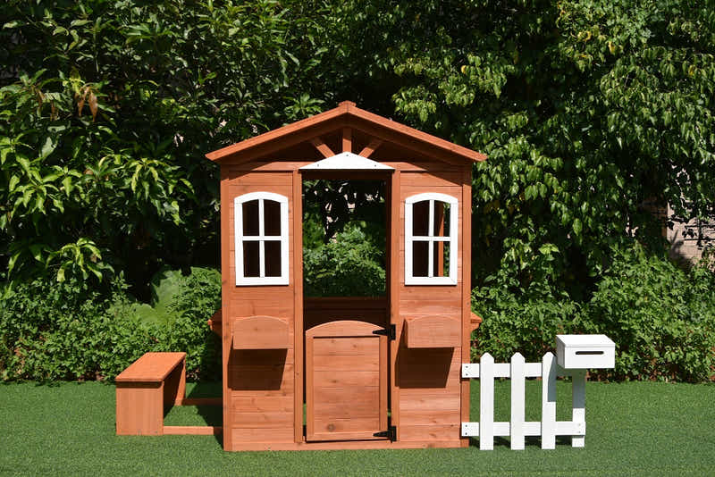 Wooden Children Playhouse with Snack Bench