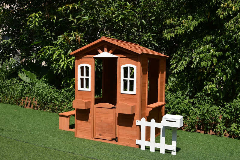 Wooden Children Playhouse with Snack Bench