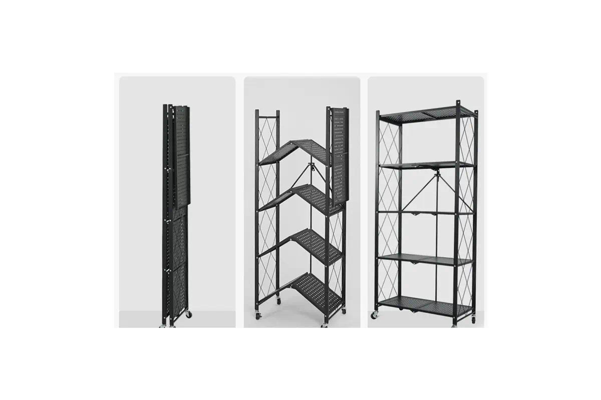 DS BS Foldable 5 Tier Kitchen Trolley Shelving Unit with Wheels