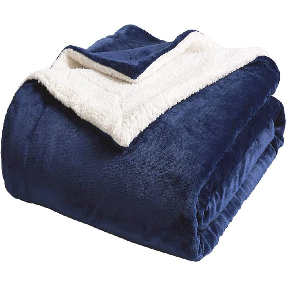 DS BS Thick Fuzzy Soft Sherpa Fleece Bed Sofa Blankets-Blue