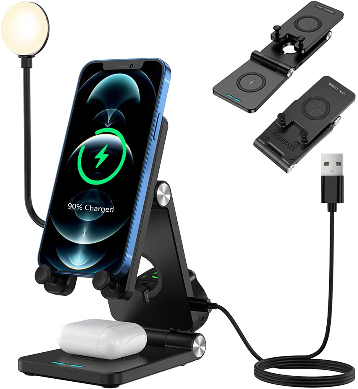 DS BS 4 in 1 Wireless Charging Station  with LED Desk Lamp