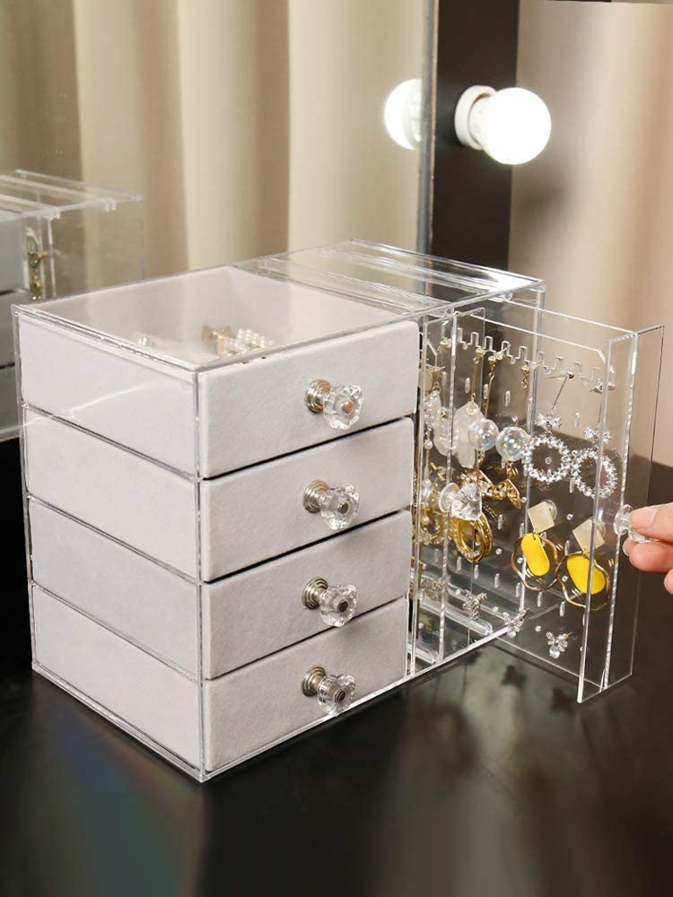 DS BS Acrylic Earring Holder and Jewelry Organizer 2 Slots 4 Drawers