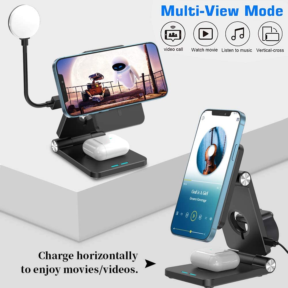 DS BS 4 in 1 iPhone 12 Magnetic Wireless Charging Station with LED Desk Lamp