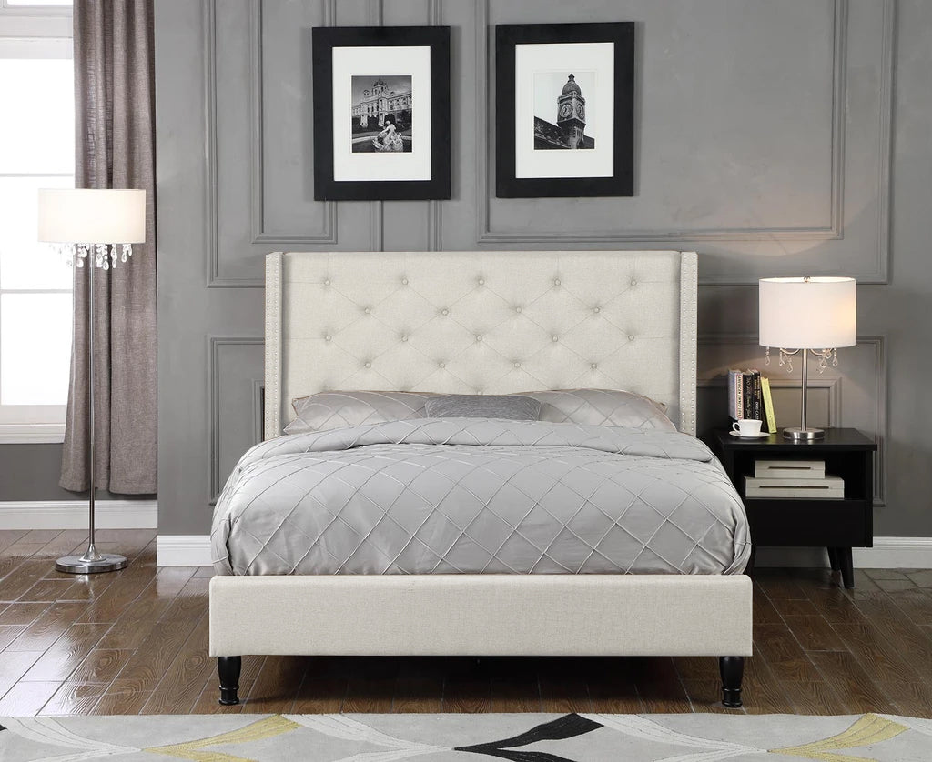 T New Lisbeth Fabric Bed Frame King Beige