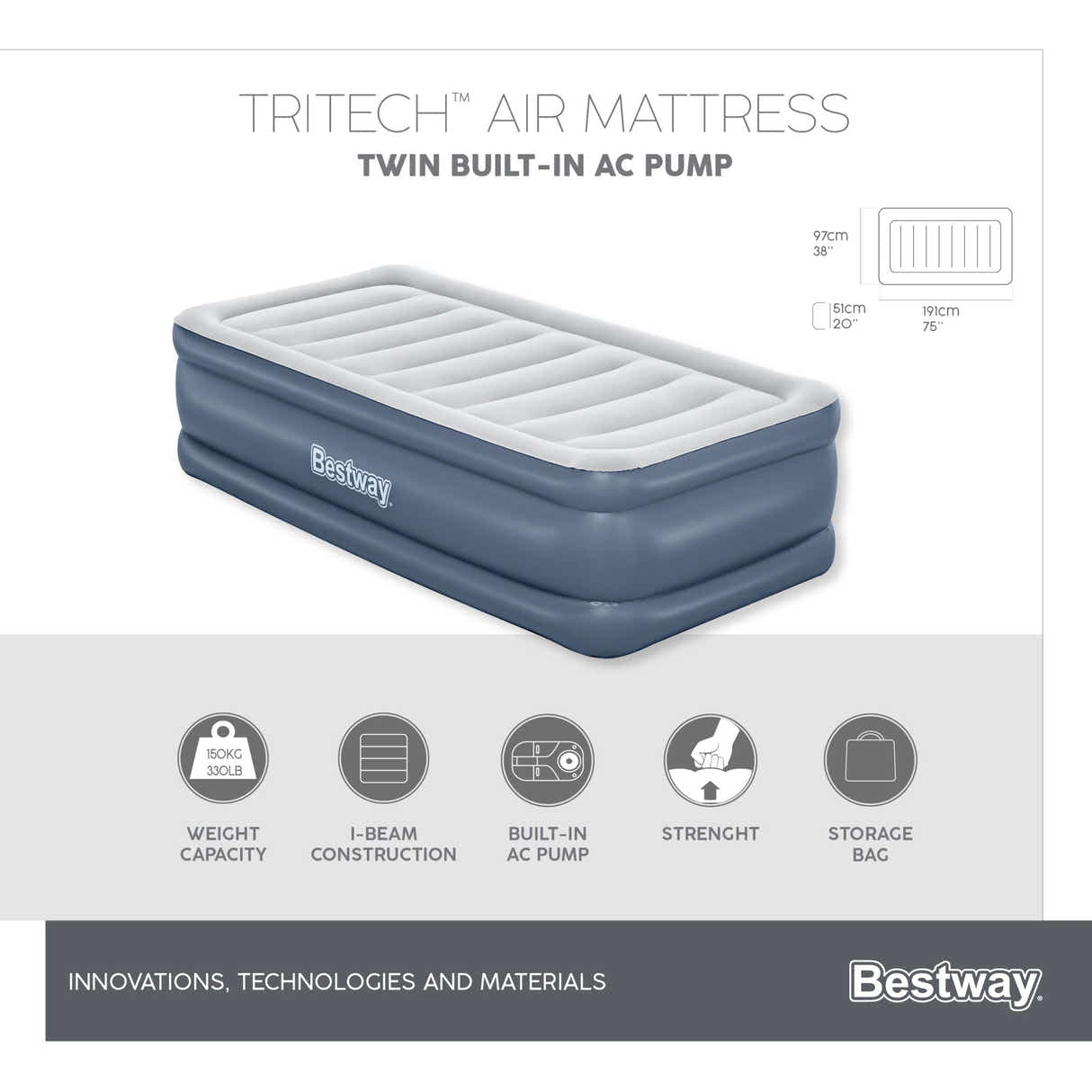 Bestway Tritech Air Bed Mattress 51 cm – Twin