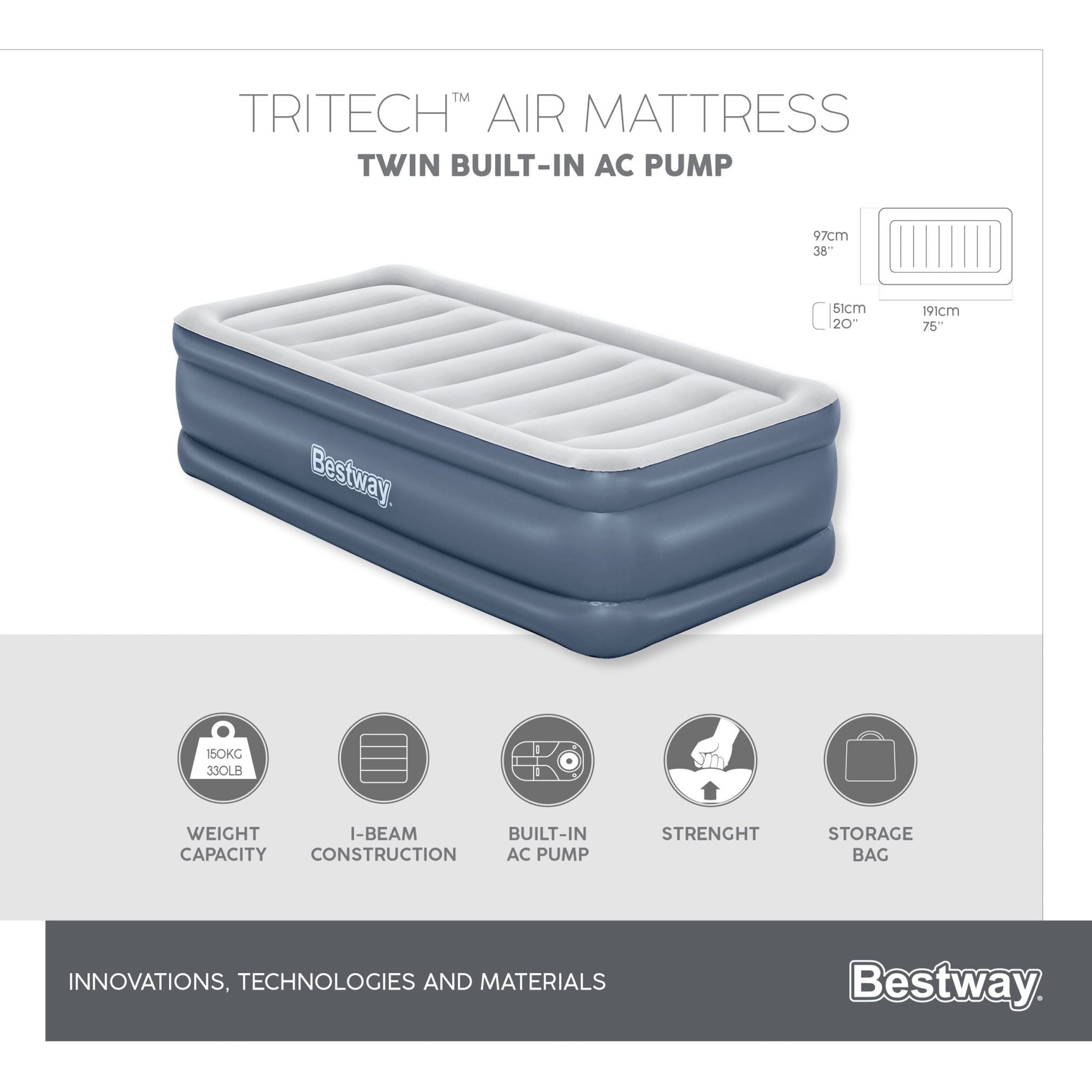 DS Bestway Tritech Airbed Twin 51cm