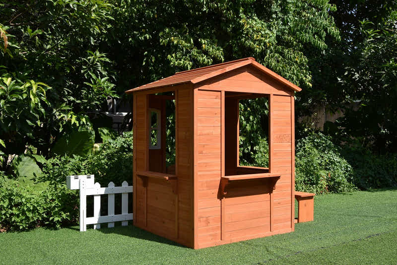 Wooden Children Playhouse with Snack Bench