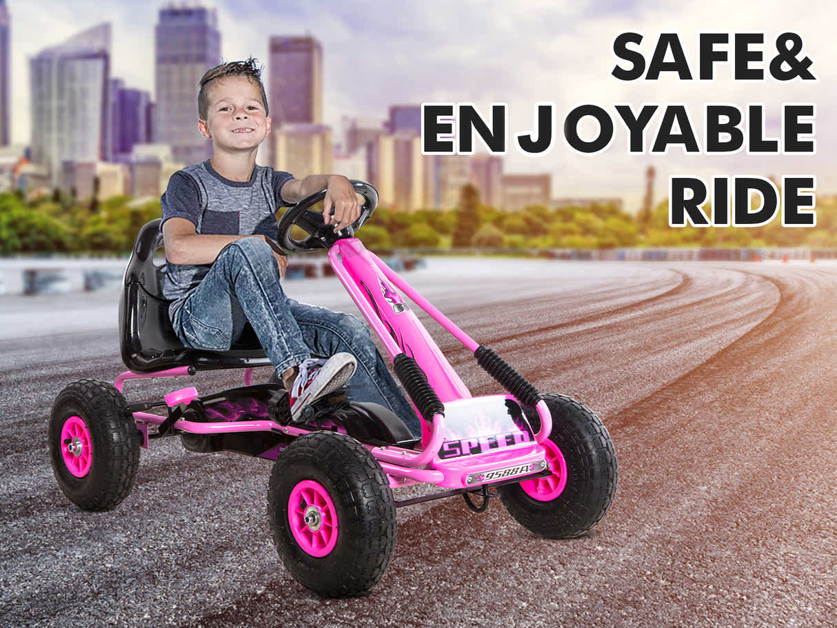 Kids Go Kart With Hand Brake - Pink