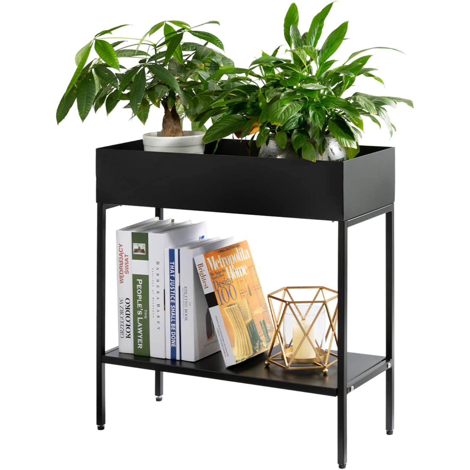 DS BS 2 Tier Metal Plant Stand Displaying Shelf-Black