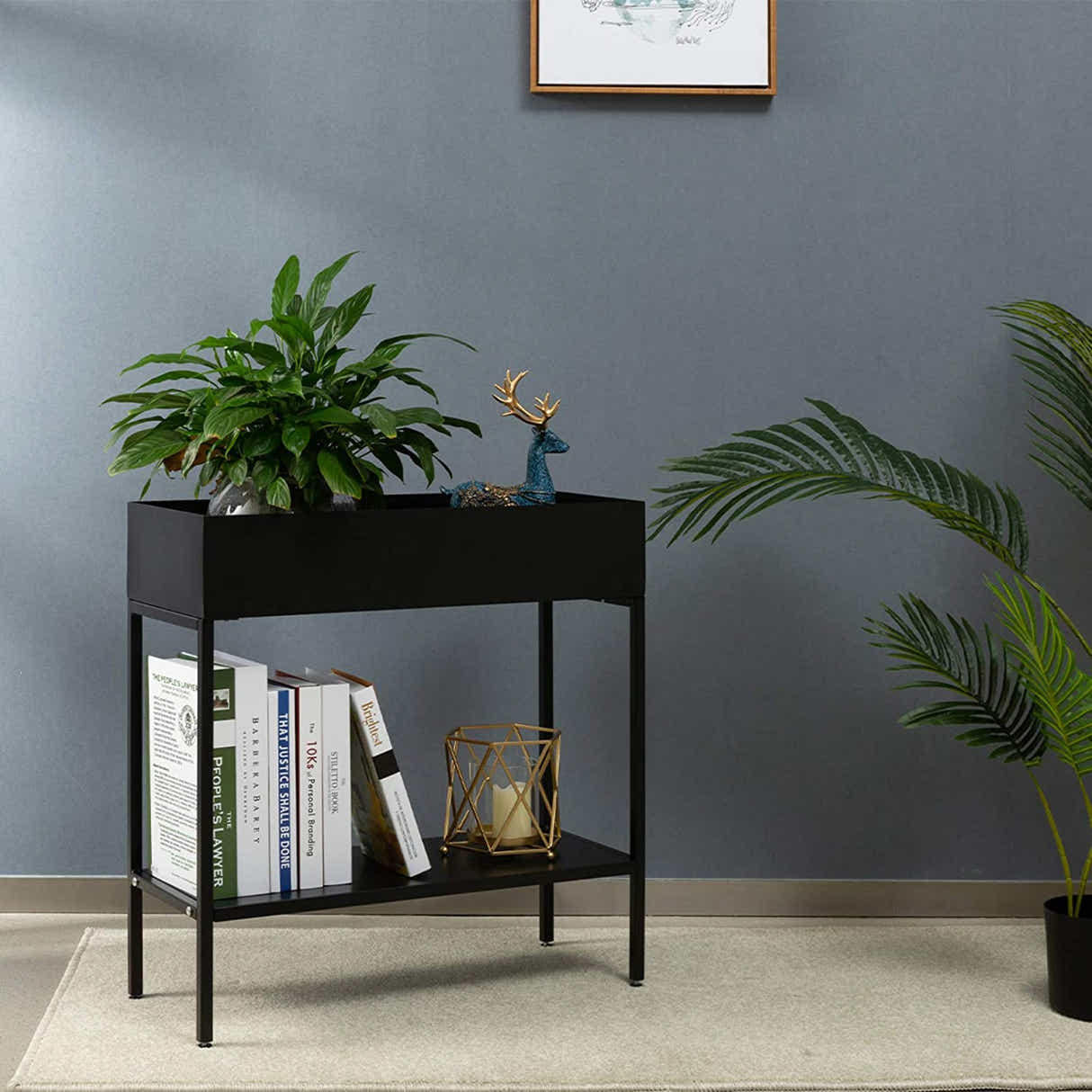 DS BS 2 Tier Metal Plant Stand Displaying Shelf-Black