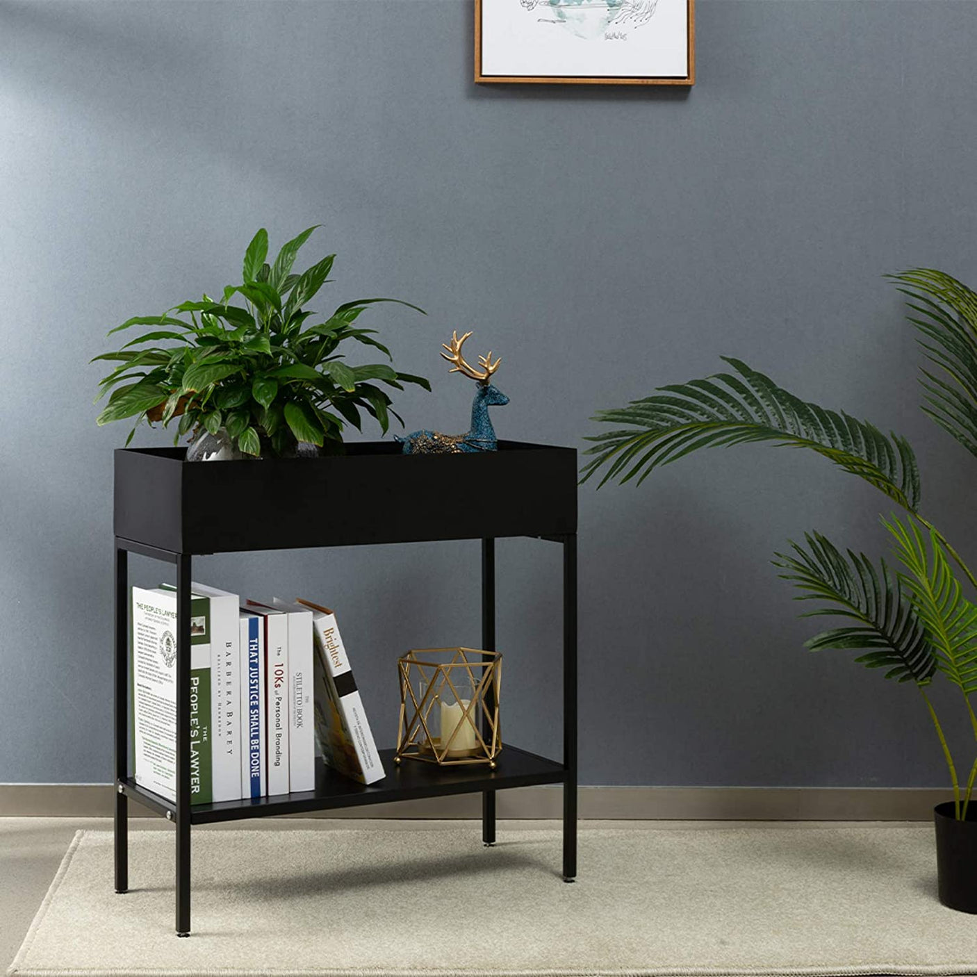 DS BS 2 Tier Metal Plant Stand Displaying Shelf-Black