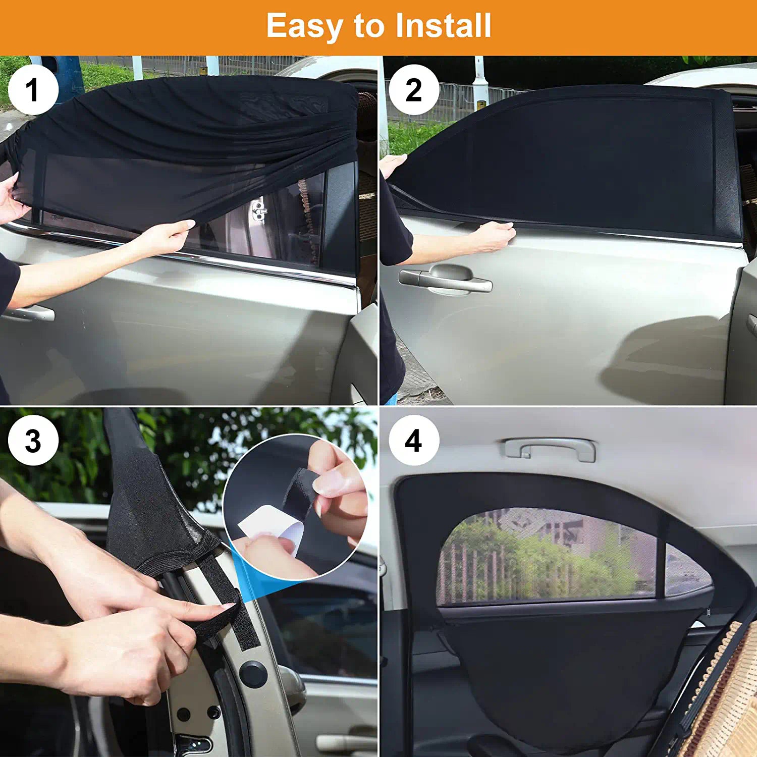 DS BS 2 Pack Breathable Zip Retractable Mesh Rear Window-SEDAN