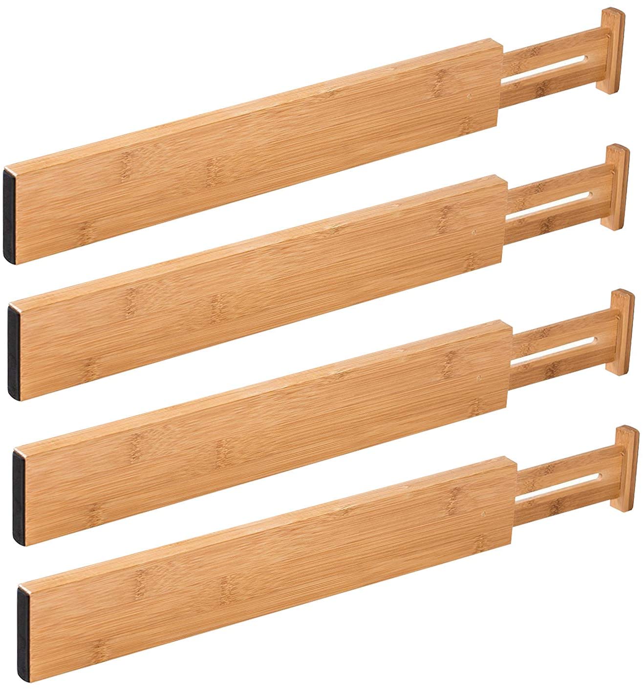 DS BS 4pcs Bamboo Expandable Adjustable Drawer Dividers Organizers