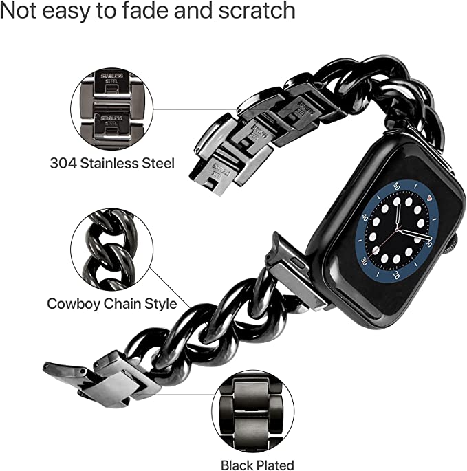 DS BS Stainless Steel Chain Bracelet for Apple Watch Band for 38/40/41 MM-Black