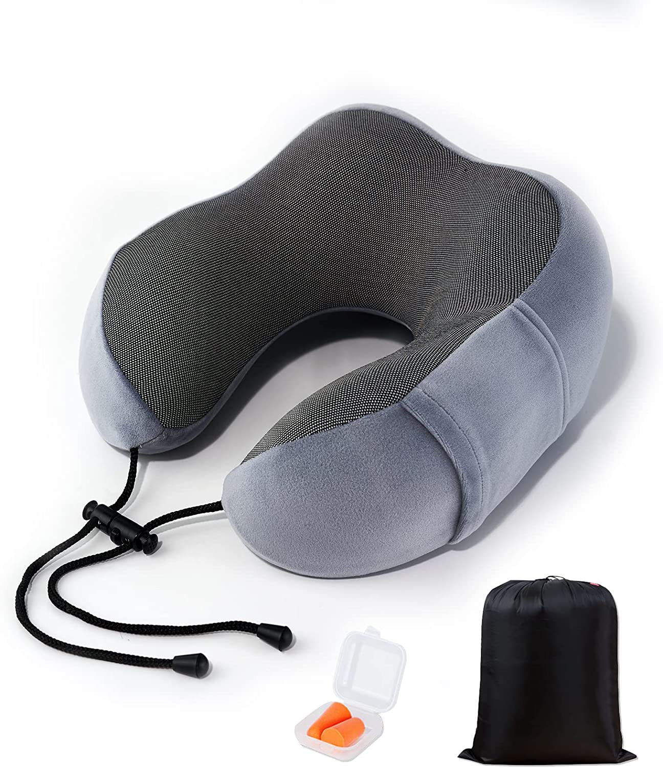 DS BS 4Pcs Airplane Travel Kit With Neck Pillow,Eye Masks,Earplugs-Grey