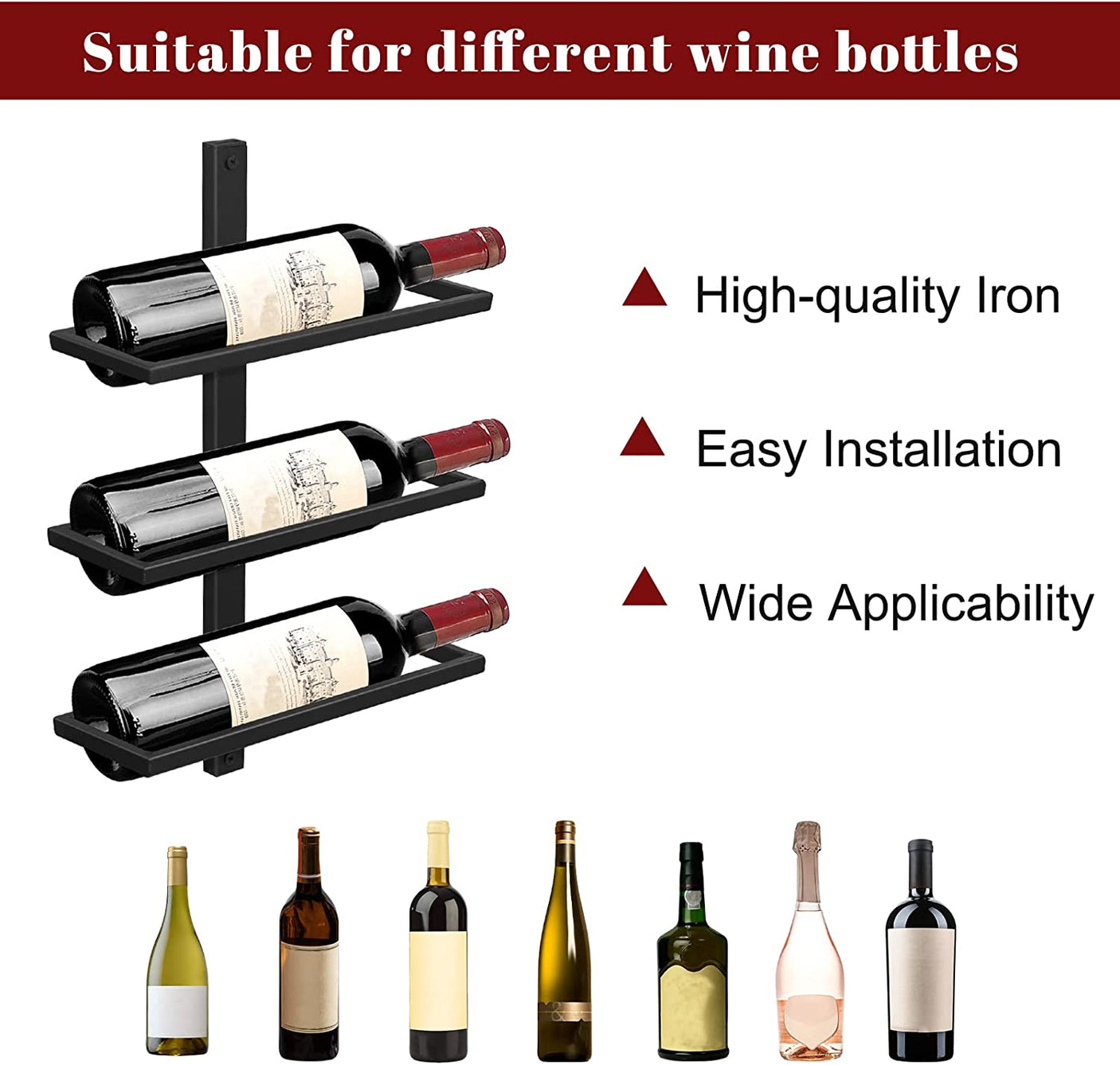 DS BS Wall Mounted Wine Bottle Rack Holder Organizer-6 Bottle