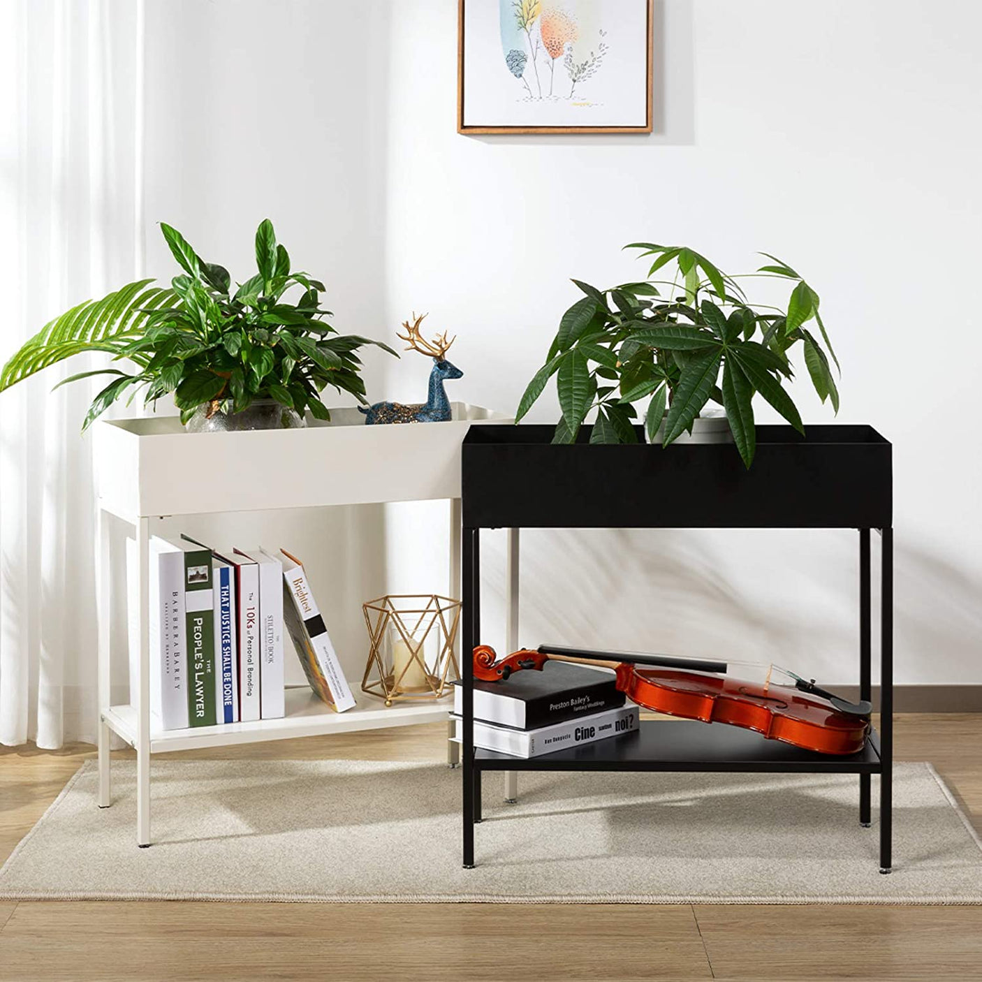 DS BS 2 Tier Metal Plant Stand Displaying Shelf-Black