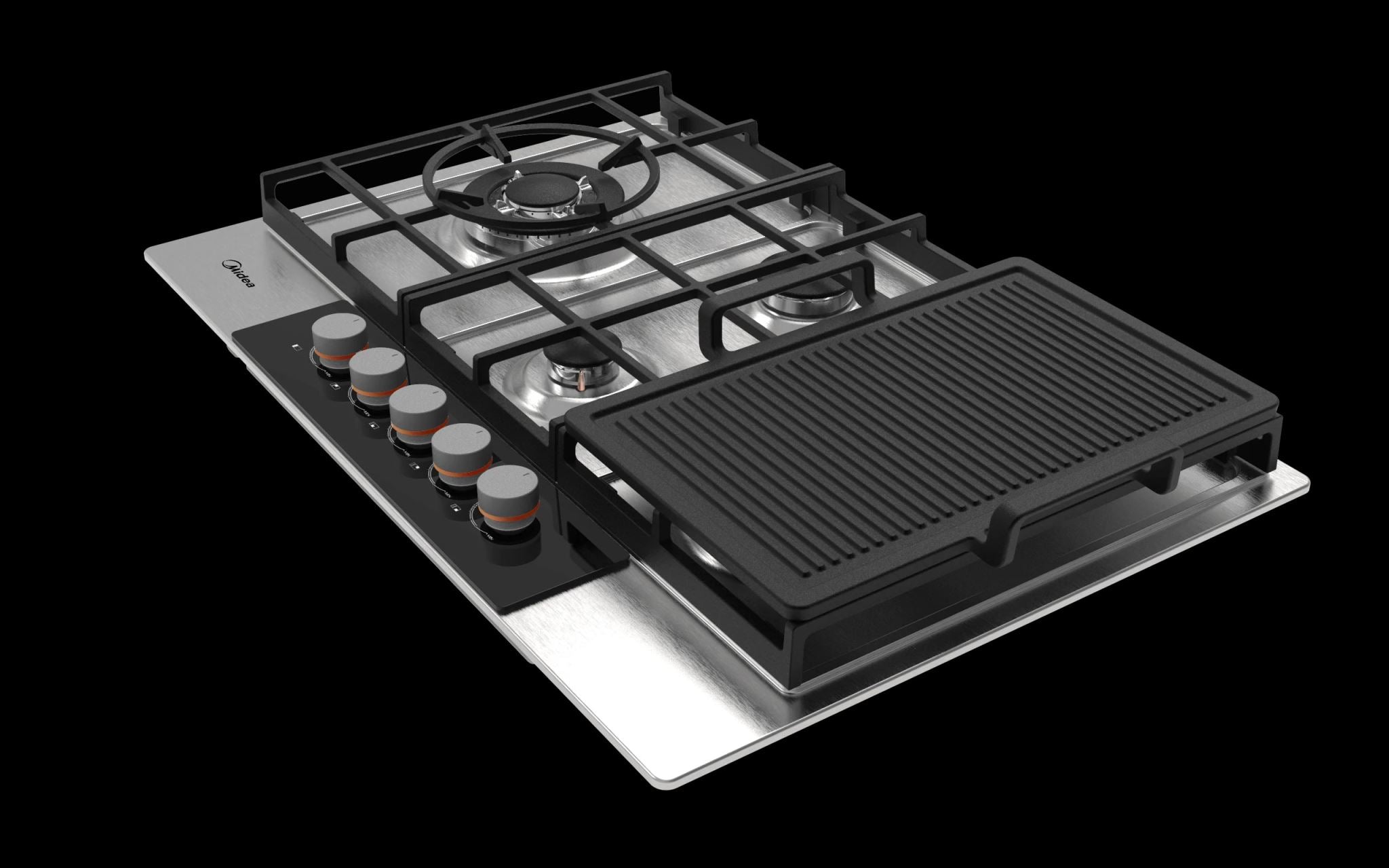 Midea 75cm 4 Burner Gas Hob Stainless Steel with Grill Plate 75SP021