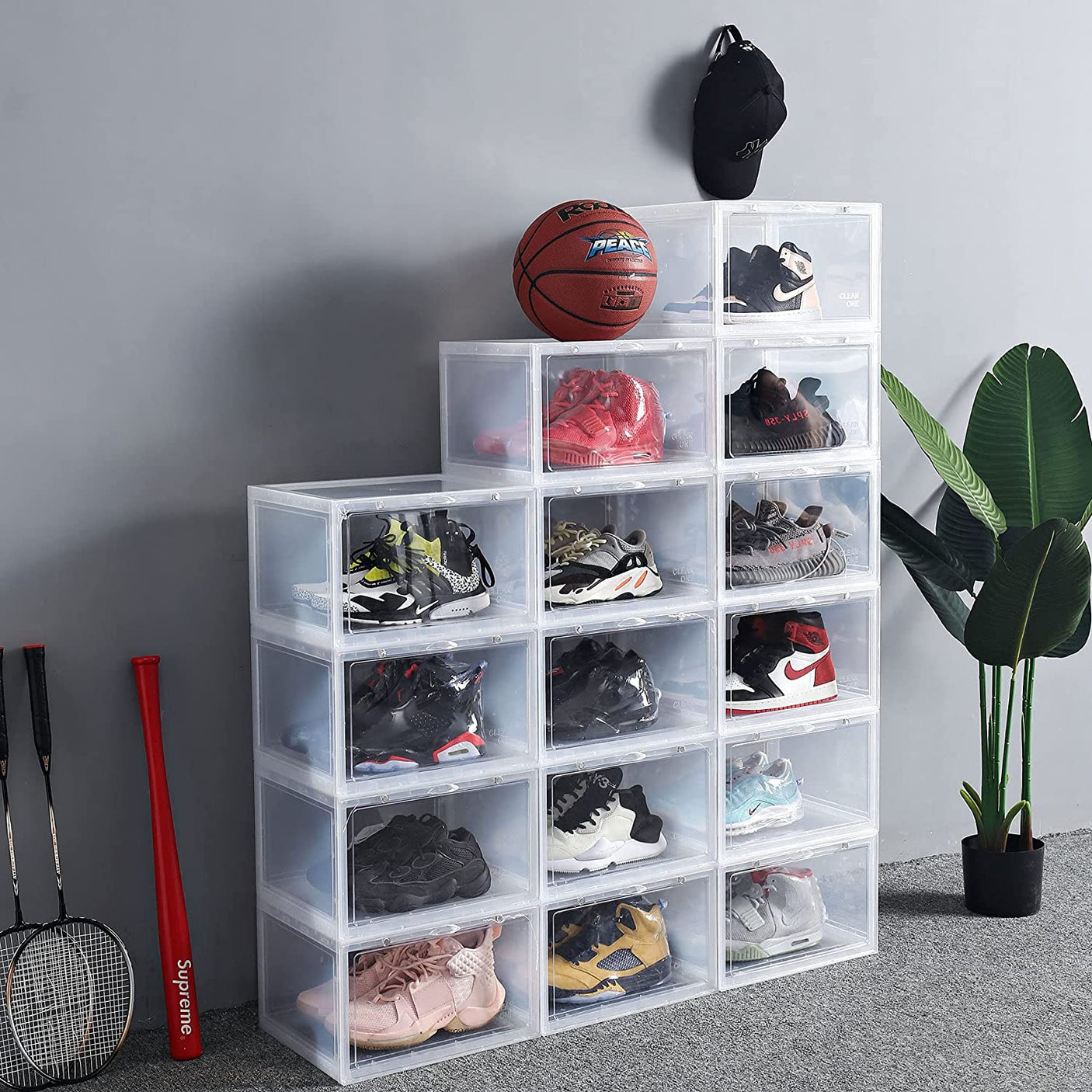 DS BS Stackable Clear Sneaker Shoe Box Organizer with Lids 2Pack