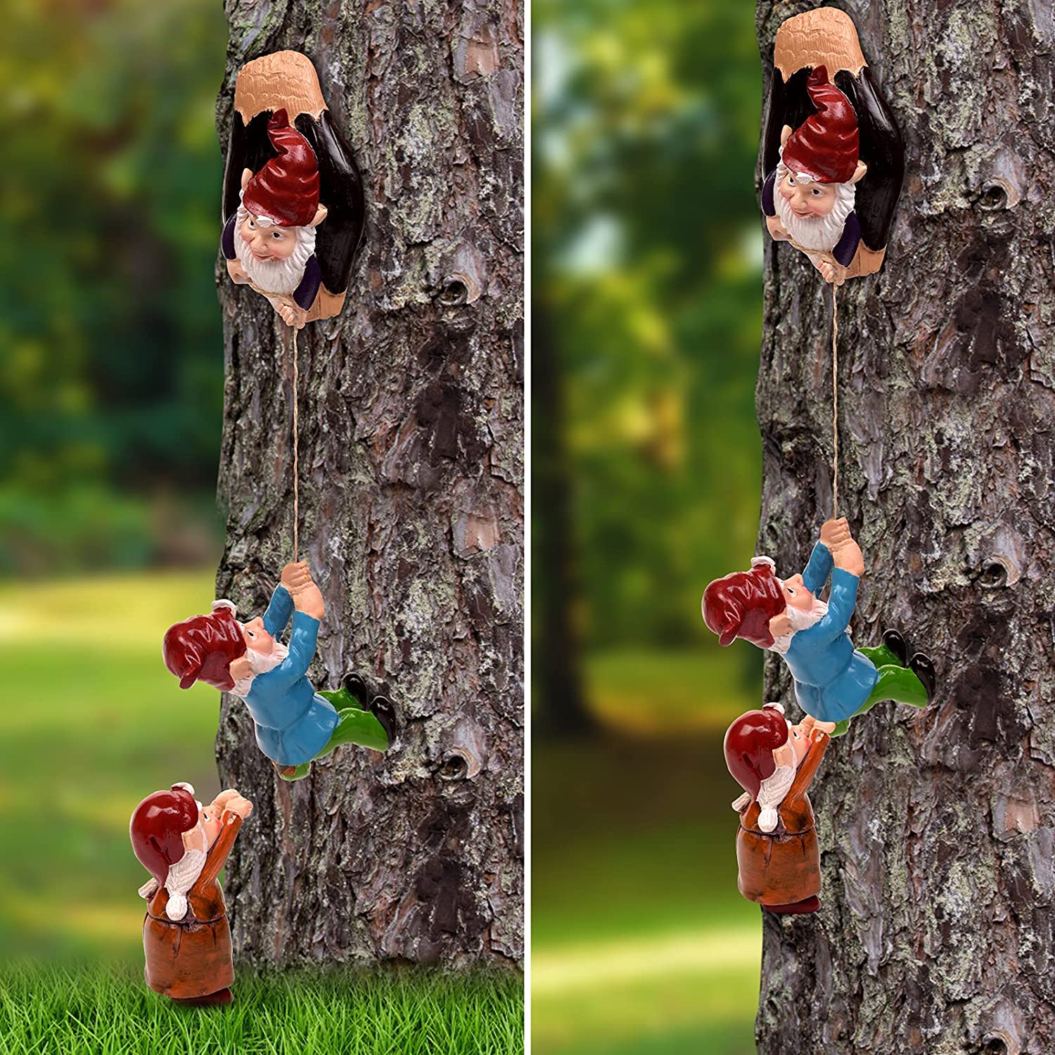 DS BS 3pc Climbing Gnomes Tree Decor Outdoor Tree Sculpture