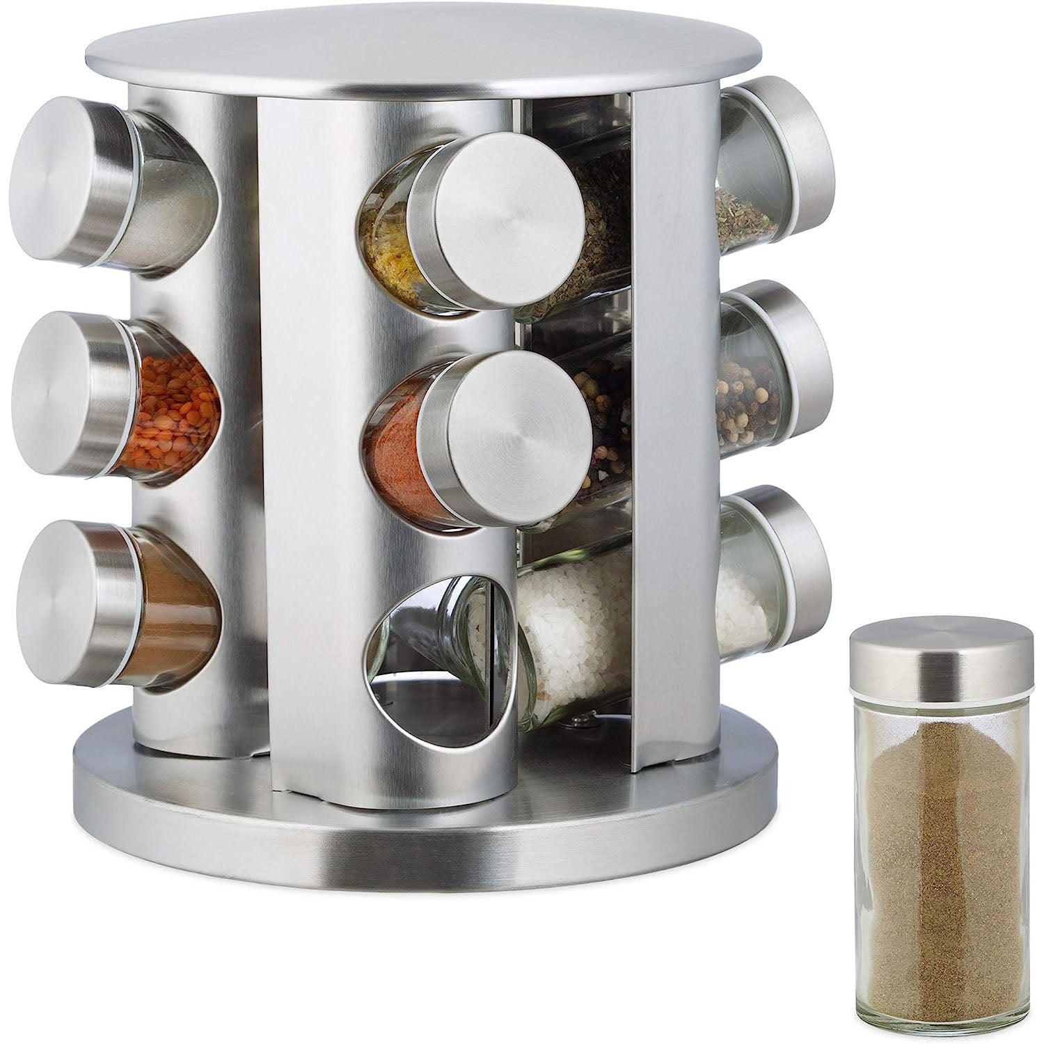 DS BS Revolving 12-Jar Countertop Spice Rack Stainless Steel