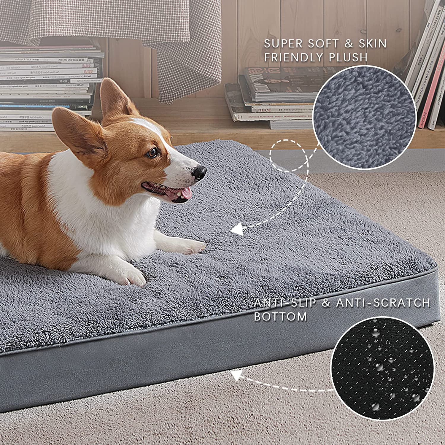 DS BS Egg-Crate Foam Dog Bed with Removable Washable Cover-M