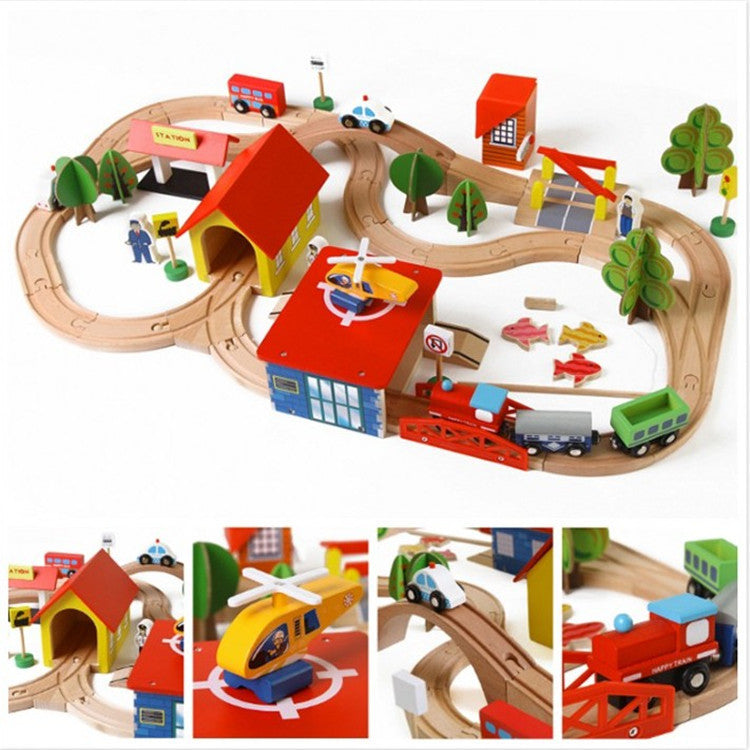 DS BS 69 Pieces Wooden Train Tracks & Trains Construction Toys