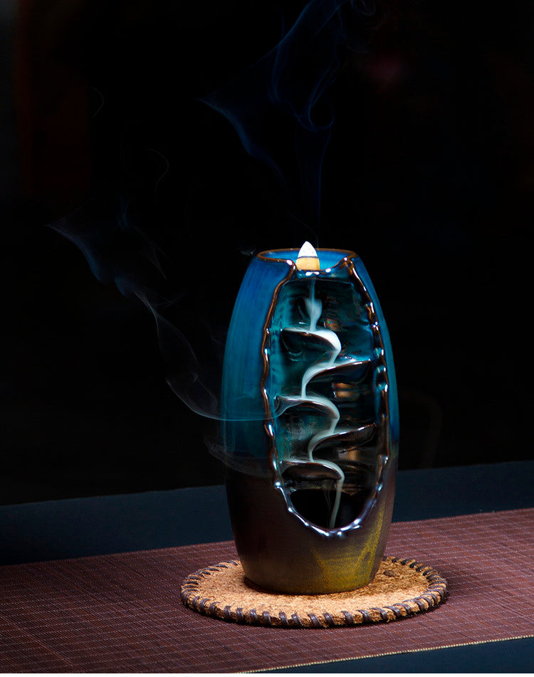 DS BS Ceramic Waterfall Backflow Incense Burner-Blue