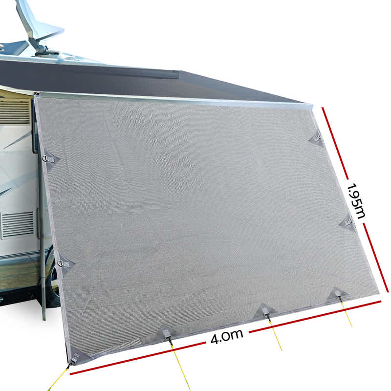DS NA 4.0M Caravan Privacy Screens 1.95m Roll Out Awning End Wall Side Sun Shade