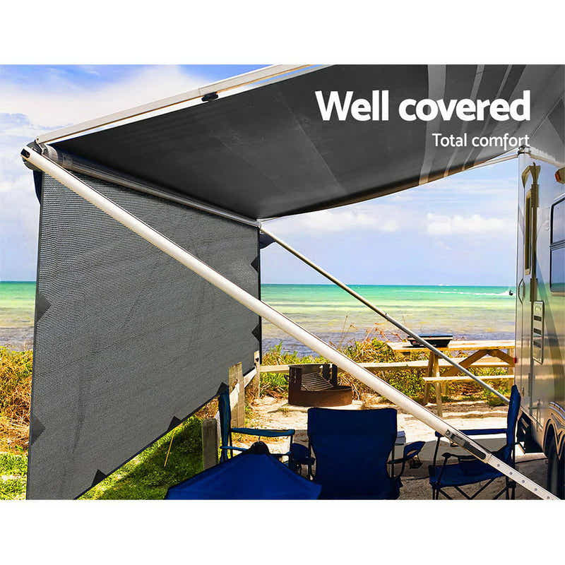 DS NA 4.6M Caravan Privacy Screens 1.95m Roll Out Awning End Wall Side Sun Shade