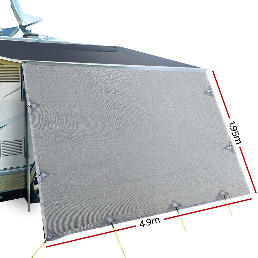 DS NA 4.9M Caravan Privacy Screens 1.95m Roll Out Awning End Wall Side Sun Shade