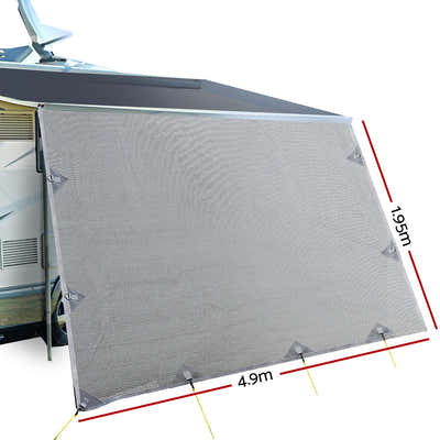 DS NA 4.9M Caravan Privacy Screens 1.95m Roll Out Awning End Wall Side Sun Shade