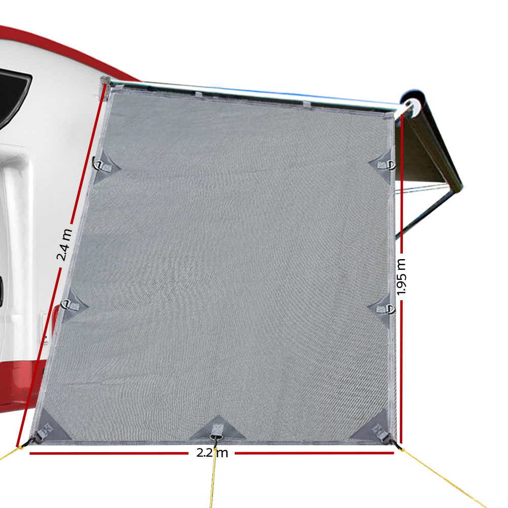 Grey Caravan Privacy Screen 1.95 x 2.2M Wall Side SunShade Roll Out Awning