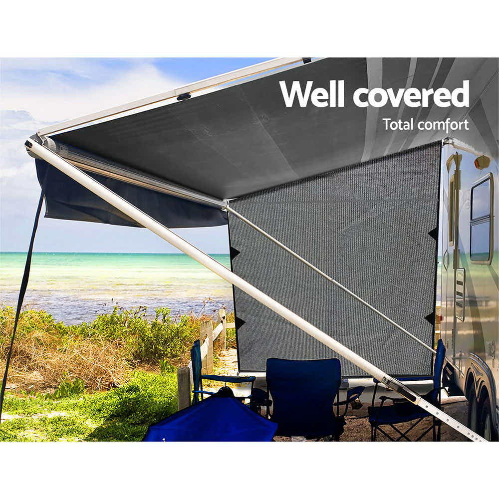 Grey Caravan Privacy Screen 1.95 x 2.2M Wall Side SunShade Roll Out Awning