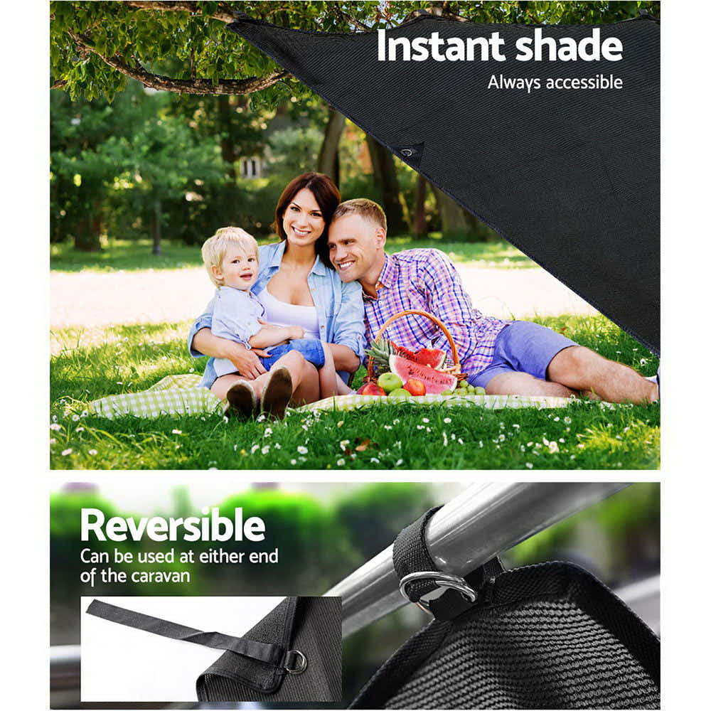 Black Caravan Privacy Screen 1.95 x 2.2M  Wall or Side Sun Shade Roll Out