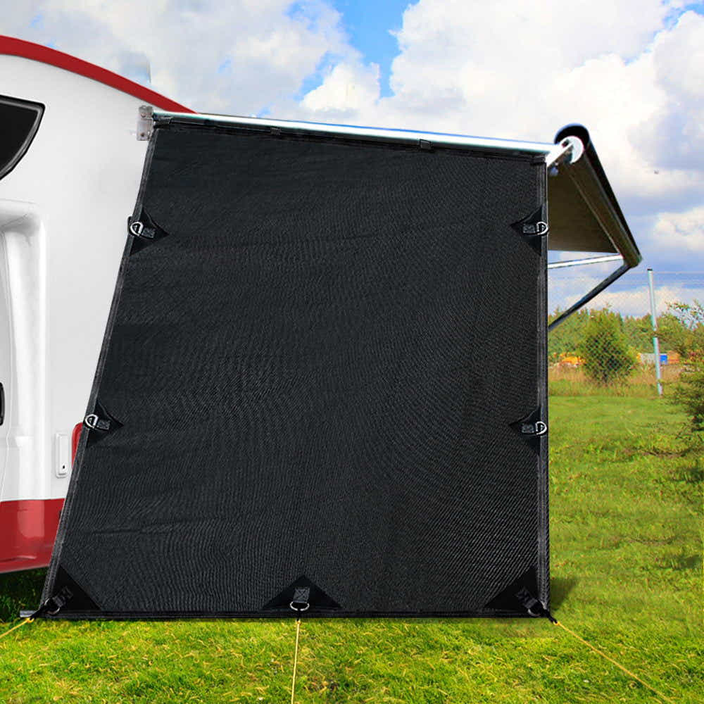 Black Caravan Privacy Screen 1.95 x 2.2M  Wall or Side Sun Shade Roll Out