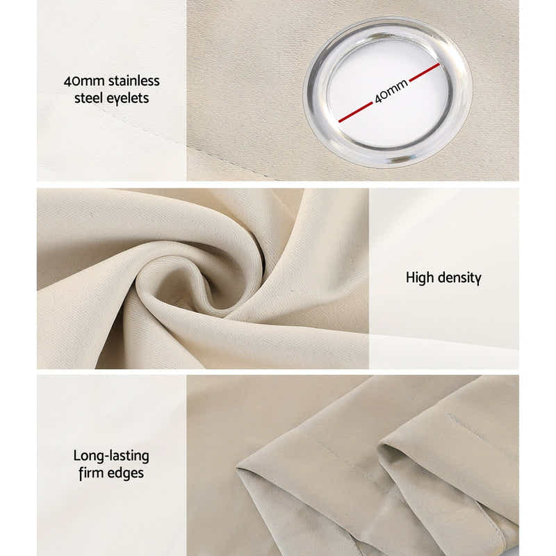 DS NA Artiss 2X Blockout Curtains Blackout Window Curtain Eyelet 140x230cm Beige