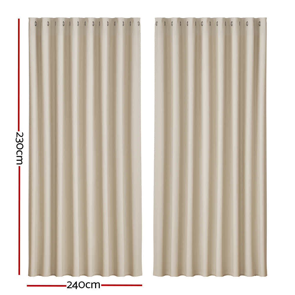 DS NA Artiss 2X Blockout Curtains Blackout Window Curtain Eyelet 240x230cm Beige