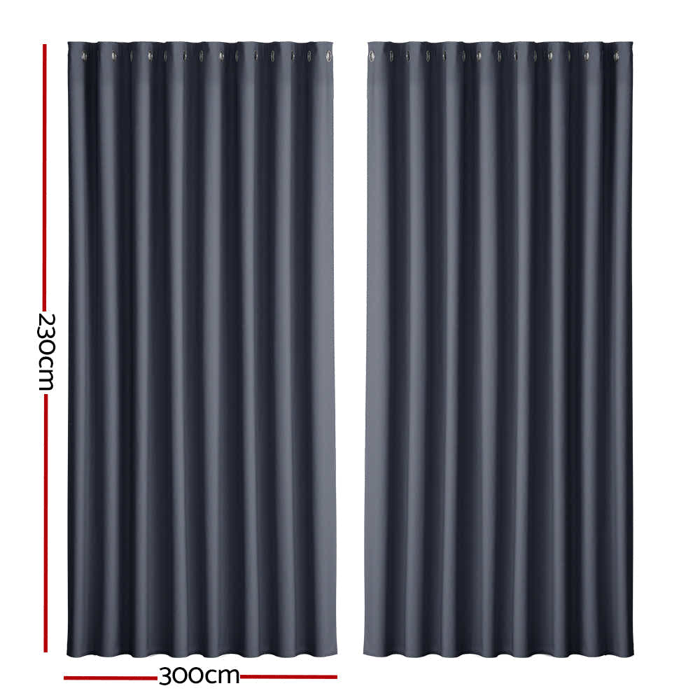 DS NA 2X Blockout Curtains Blackout Window Curtain Eyelet 300x230cm Charcoal