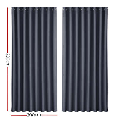 DS NA 2X Blockout Curtains Blackout Window Curtain Eyelet 300x230cm Charcoal