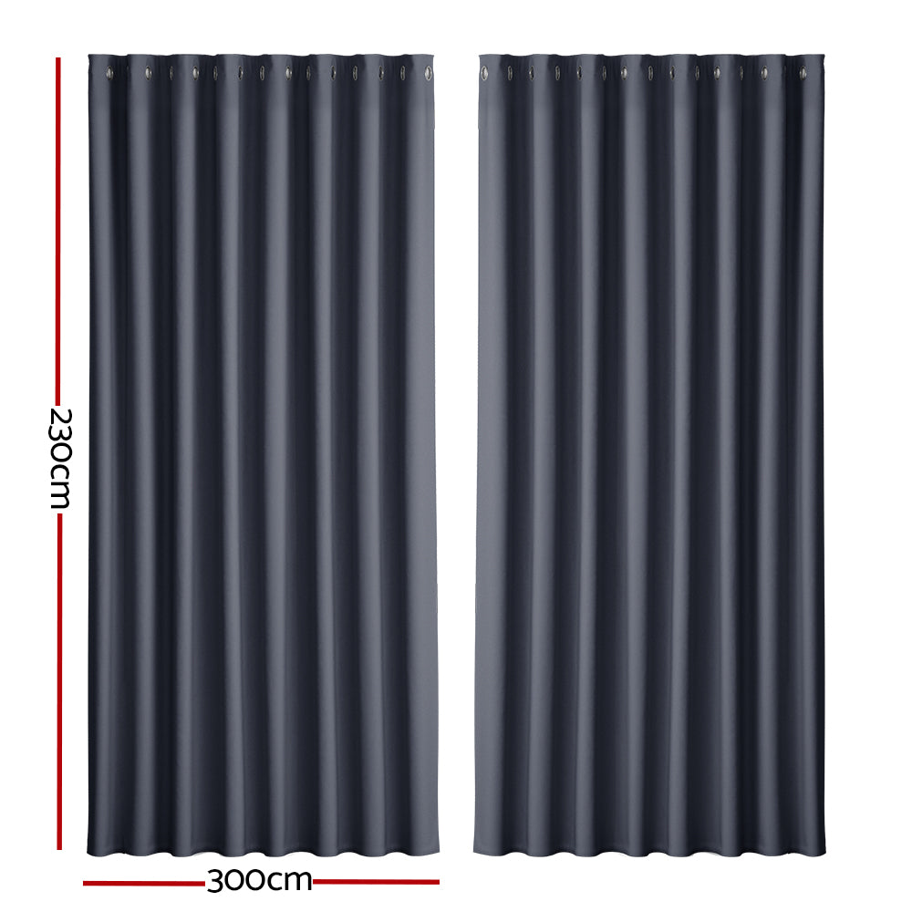 DS NA 2X Blockout Curtains Blackout Window Curtain Eyelet 300x230cm Charcoal