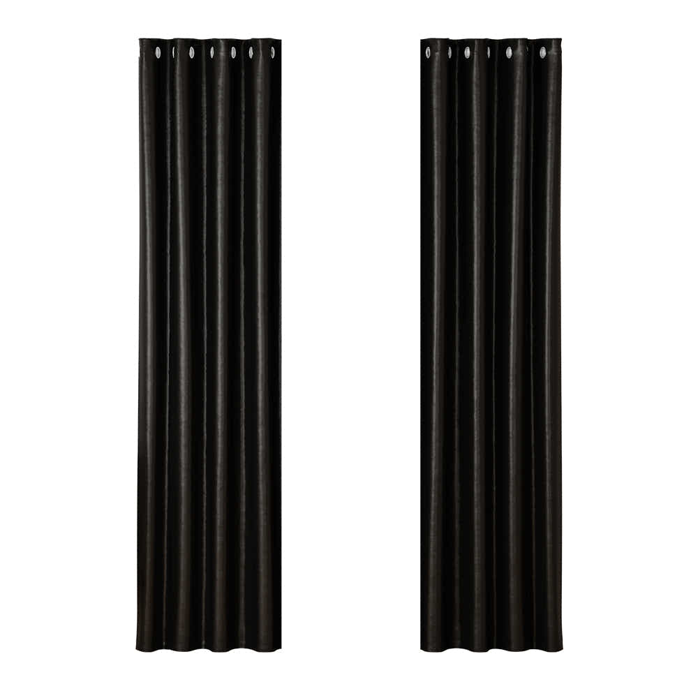 DS NA Artiss 2X Blockout Curtains  Window Curtain Eyelet 140x230cm Black Shine