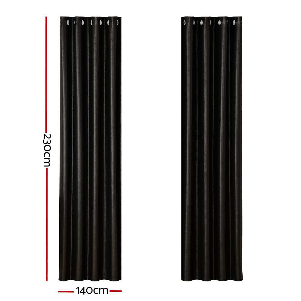 DS NA Artiss 2X Blockout Curtains  Window Curtain Eyelet 140x230cm Black Shine