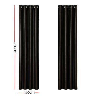 DS NA Artiss 2X Blockout Curtains  Window Curtain Eyelet 140x230cm Black Shine