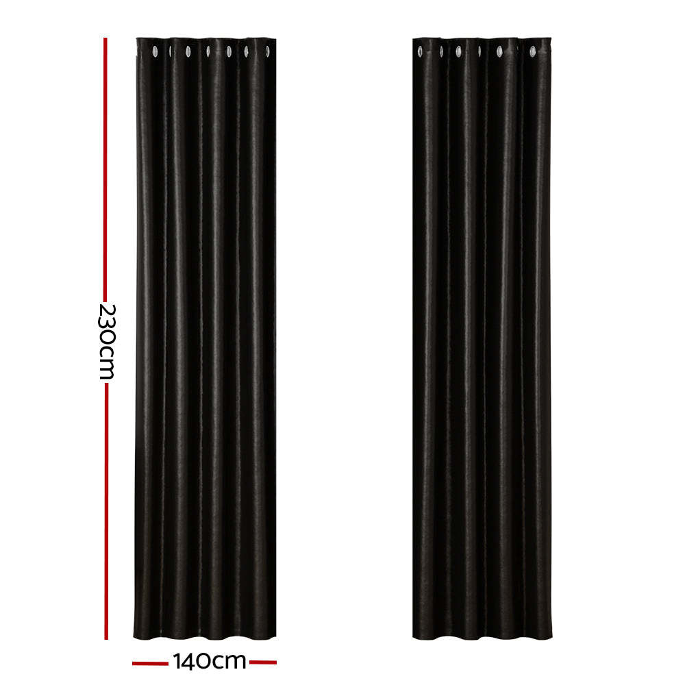 DS NA Artiss 2X Blockout Curtains  Window Curtain Eyelet 140x230cm Black Shine