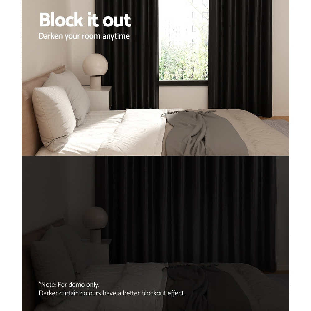 DS NA Artiss 2X Blockout Curtains  Window Curtain Eyelet 140x230cm Black Shine
