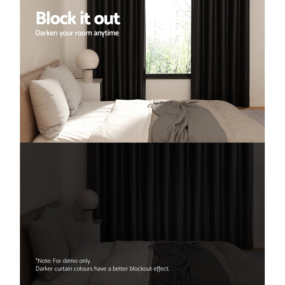 DS NA Artiss 2X Blockout Curtains  Window Curtain Eyelet 140x230cm Black Shine