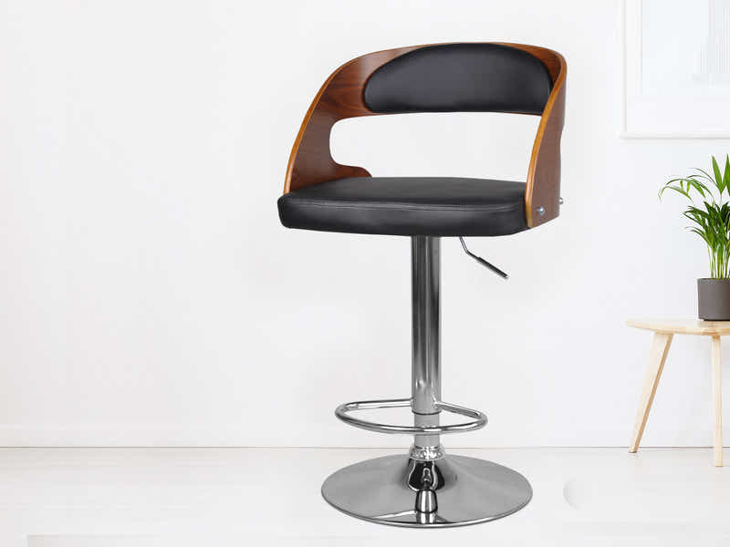 Swivel Bar Stool with Black Leather