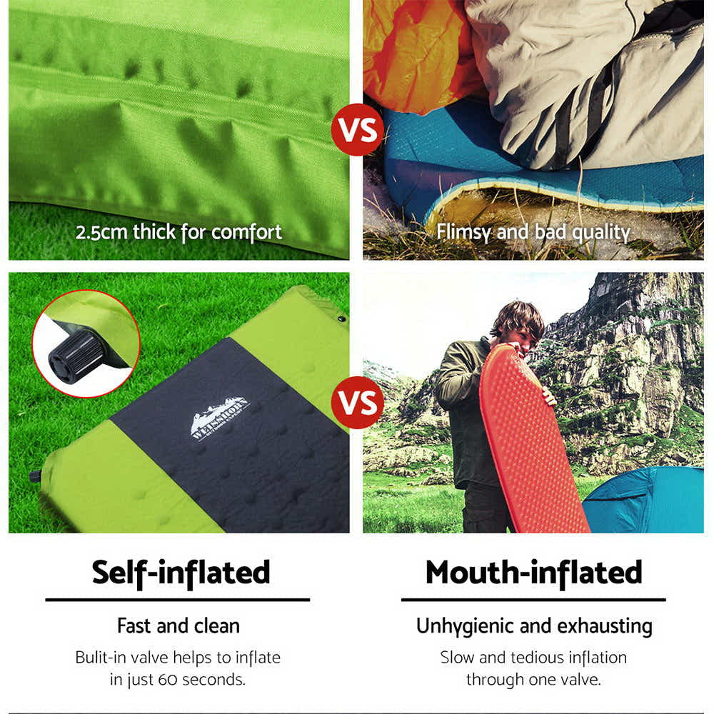 DS NA  Self Inflating Mattress Camping Sleeping Mat Air Bed Pad Double Green